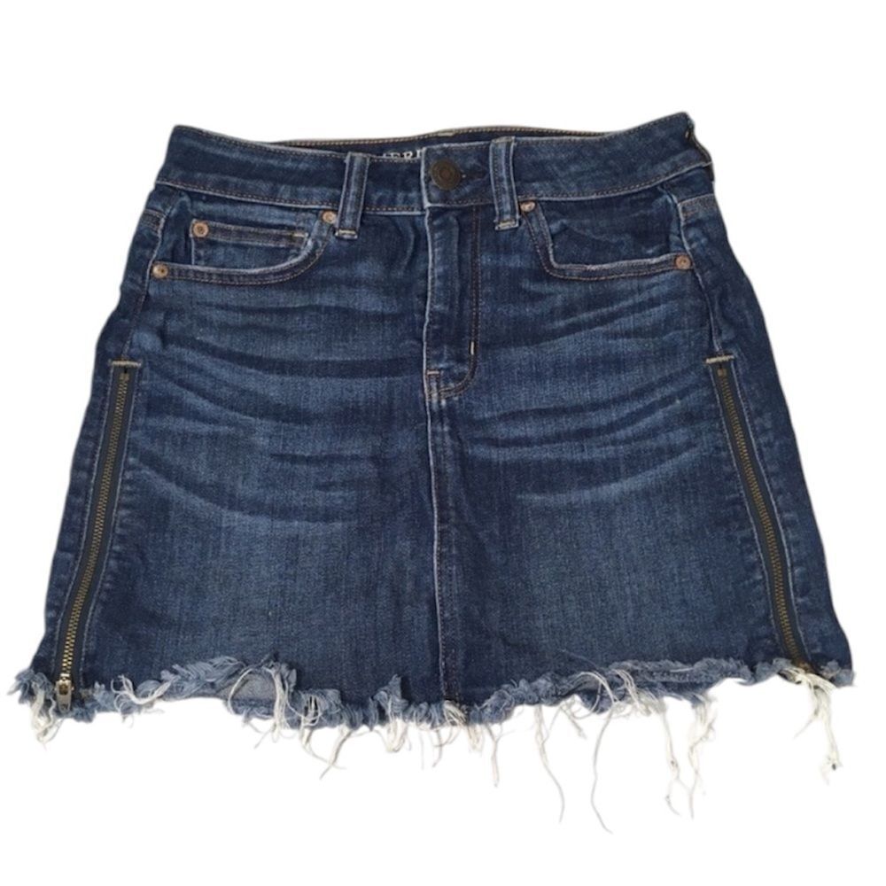 AMERICAN EAGLE NEXT LEVEL STRETCH HIGH RISE DENIM MINI SKIRT WITH SIDE ZIPPERS 2